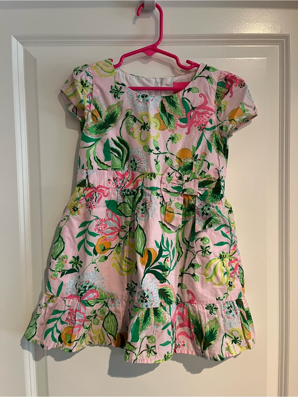 Lilly Pulitzer Pink Floral Cotton Dress with Green & Yellow Accents